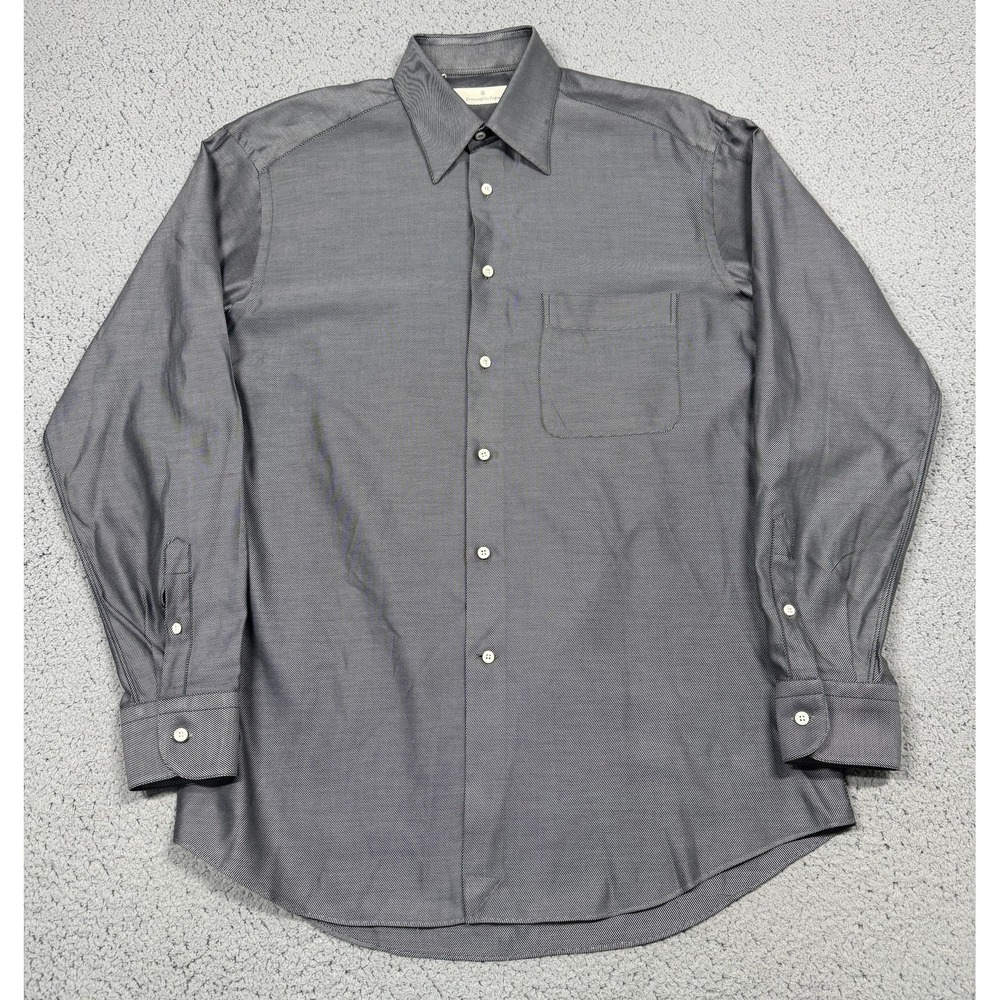 Ermenegildo Zegna Shirt Mens 15 Gray Twill Dress Button Front Long Sleeve Cotton